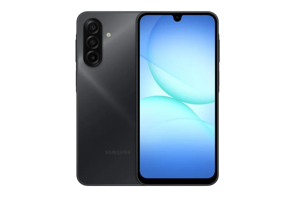 Front and rear view of the Samsung Galaxy A17 5G smartphone with a modern slim design and multi-camera setup. which is Budget Friendly Smartphones