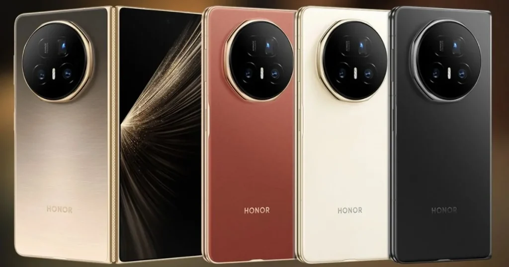 Honor Magic V5 — "Honor Magic V5 foldable phone open showing dual screens"