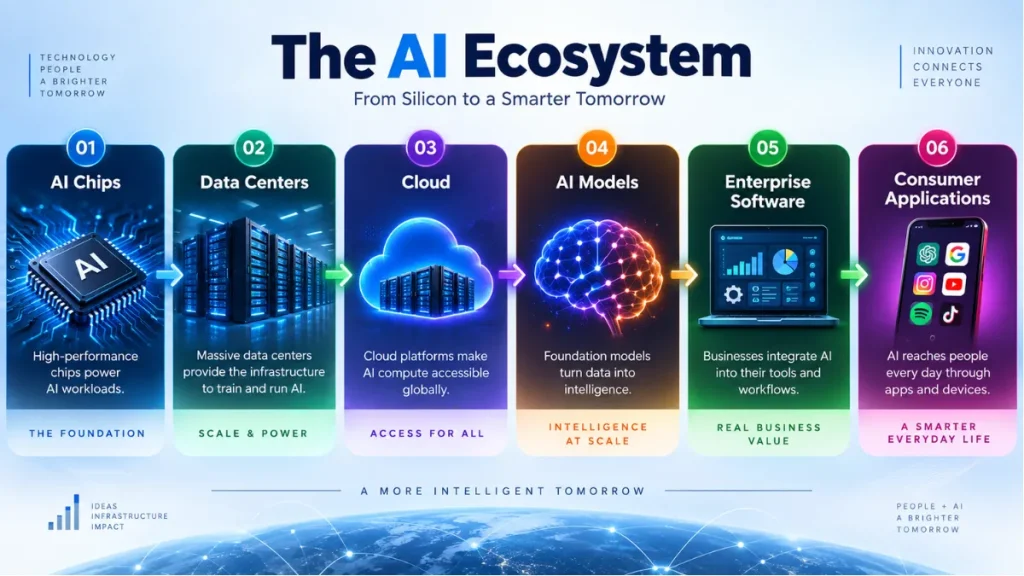 AI computing stack from chips and data centers to software applications