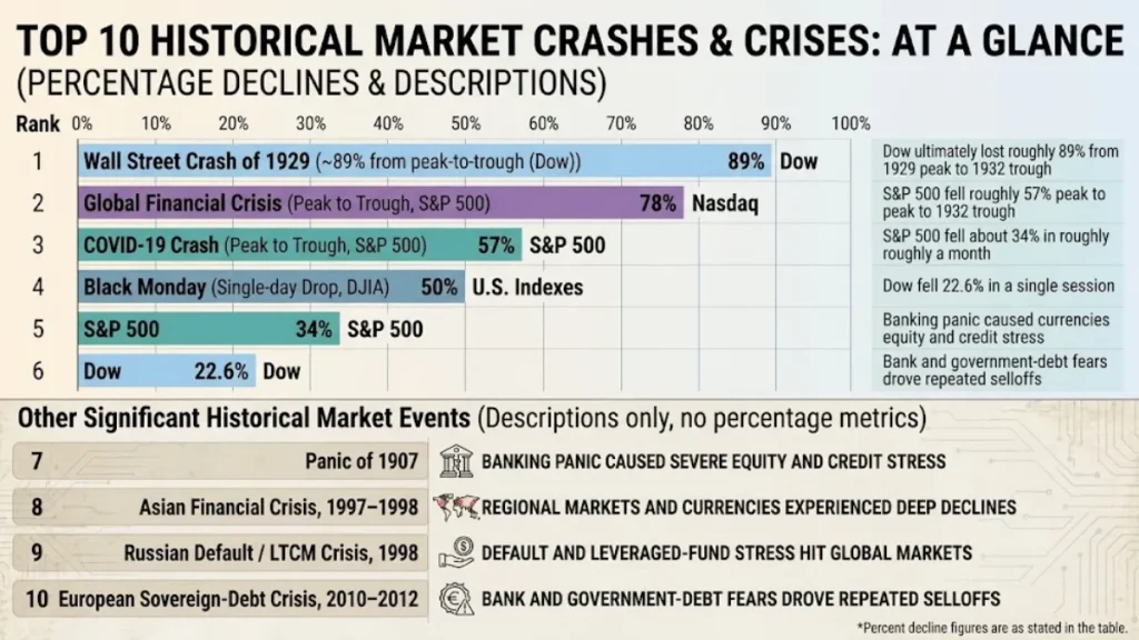 Major stock market crashes and historical market declines