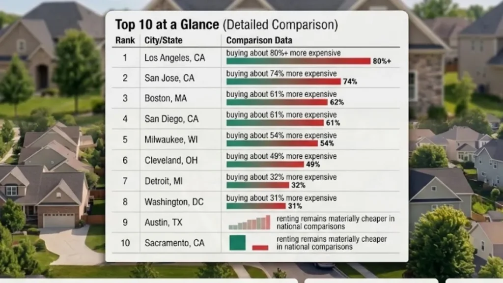 Top U.S. cities where buying costs more than renting